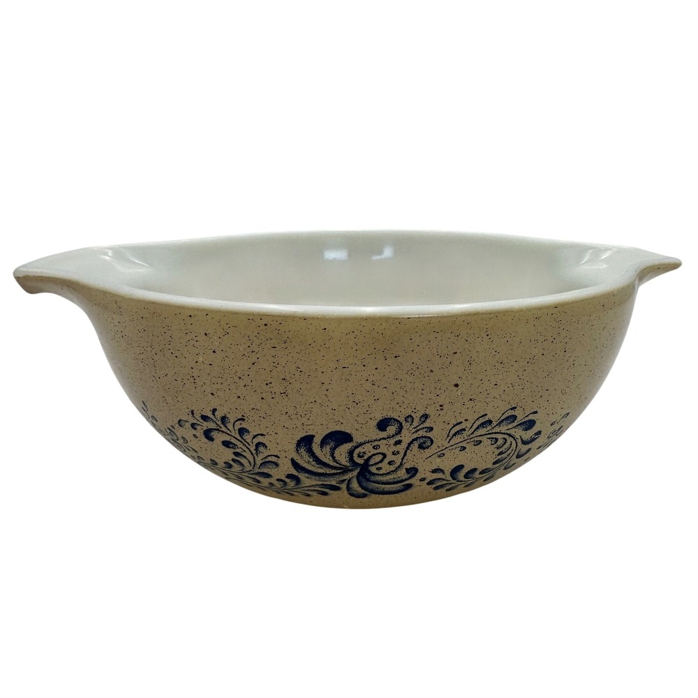 Vintage Pyrex Homestead Cinderella Cottage Farmhouse Mixing Bowl 443 Tan Blue